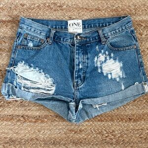 One Teaspoon Distressed Blue Jean Shorts
